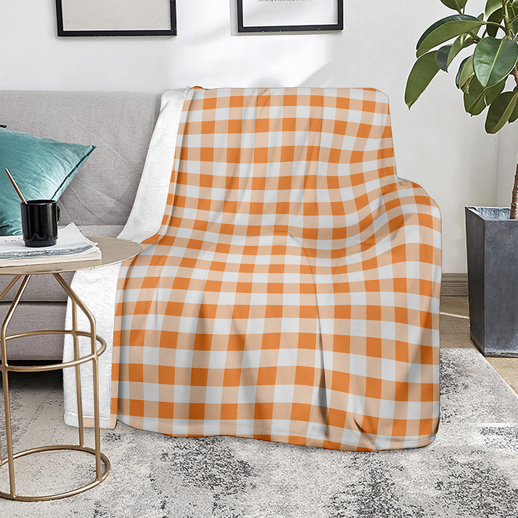 Orange And White Gingham Pattern Print Blanket