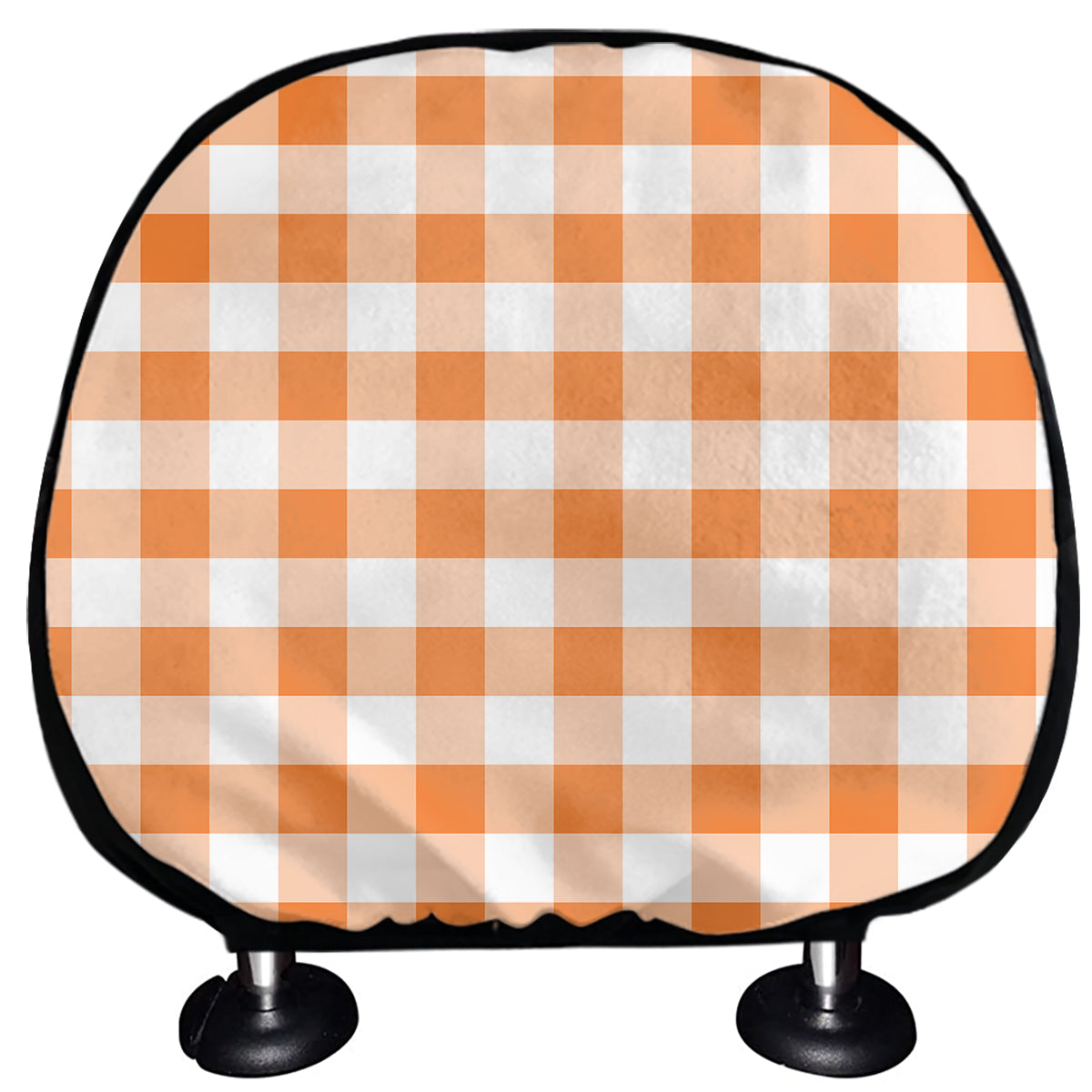 Orange And White Gingham Pattern Print Car Headrest Covers