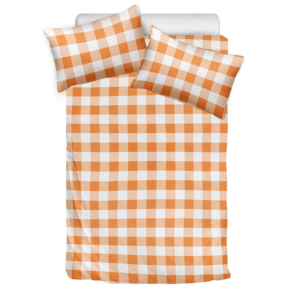 Orange And White Gingham Pattern Print Duvet Cover Bedding Set