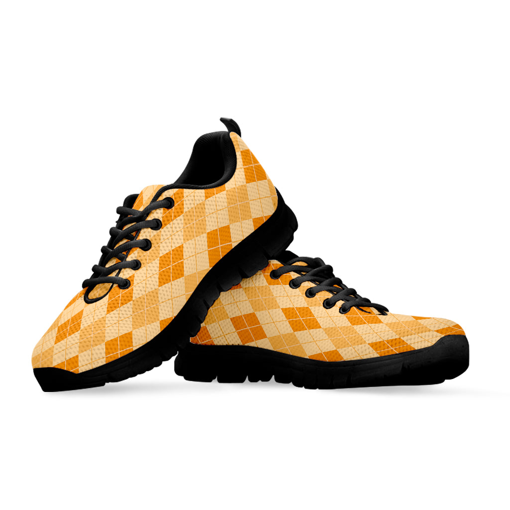 Orange Argyle Pattern Print Black Sneakers