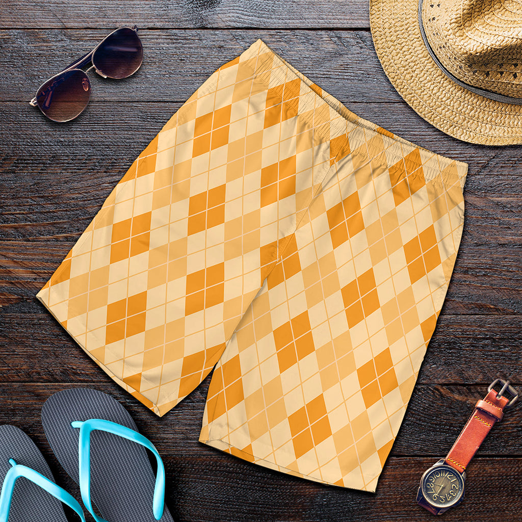 Orange Argyle Pattern Print Men's Shorts