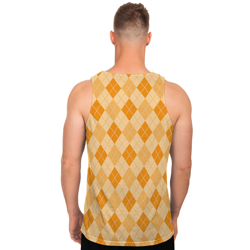 Orange Argyle Pattern Print Men's Tank Top