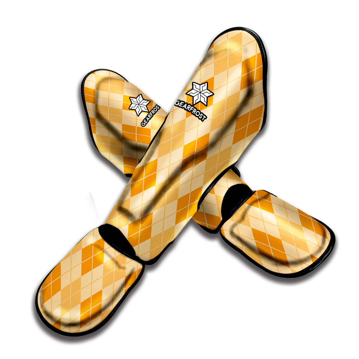 Orange Argyle Pattern Print Muay Thai Shin Guard