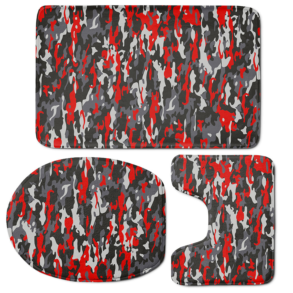 Orange Black And Grey Camouflage Print 3 Piece Bath Mat Set