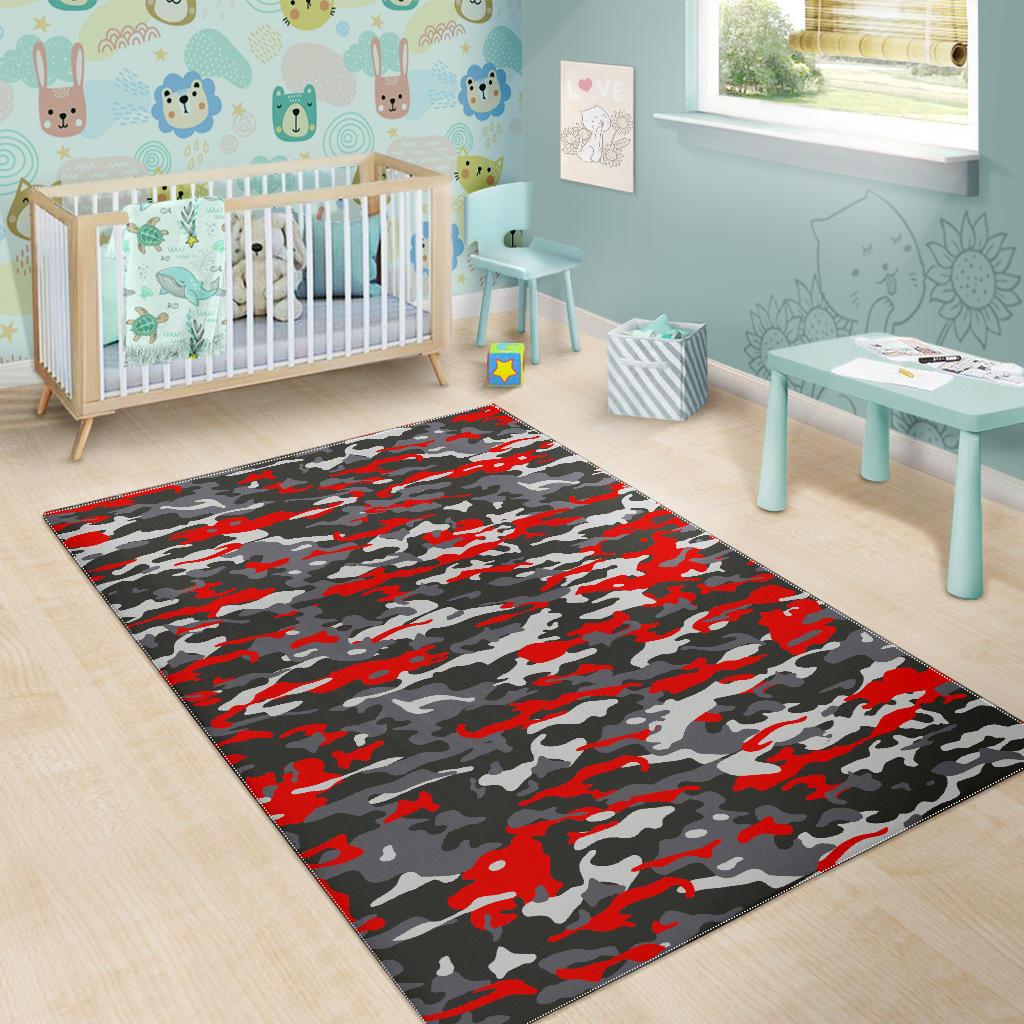 Orange Black And Grey Camouflage Print Area Rug GearFrost