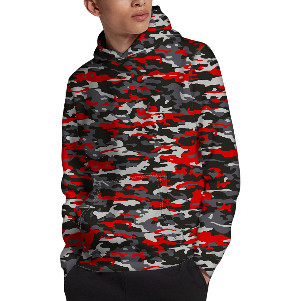 Orange Black And Grey Camouflage Print Pullover Hoodie