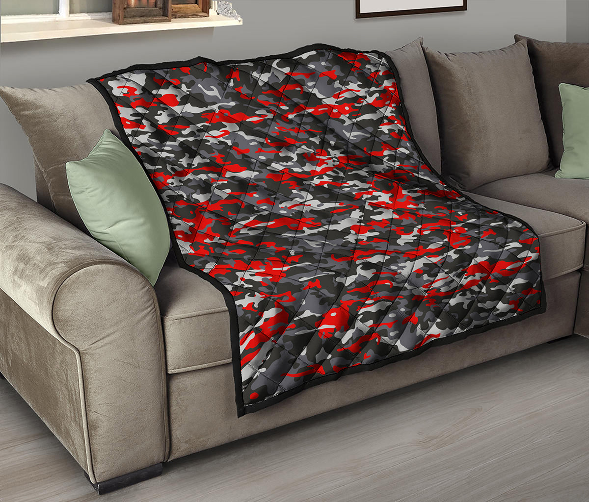 Orange Black And Grey Camouflage Print Quilt