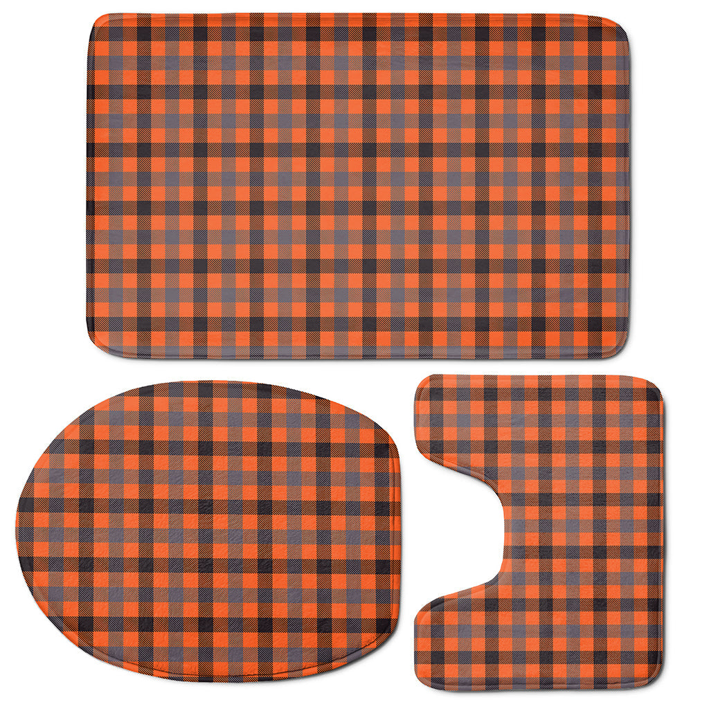 Orange Black And Grey Plaid Print 3 Piece Bath Mat Set