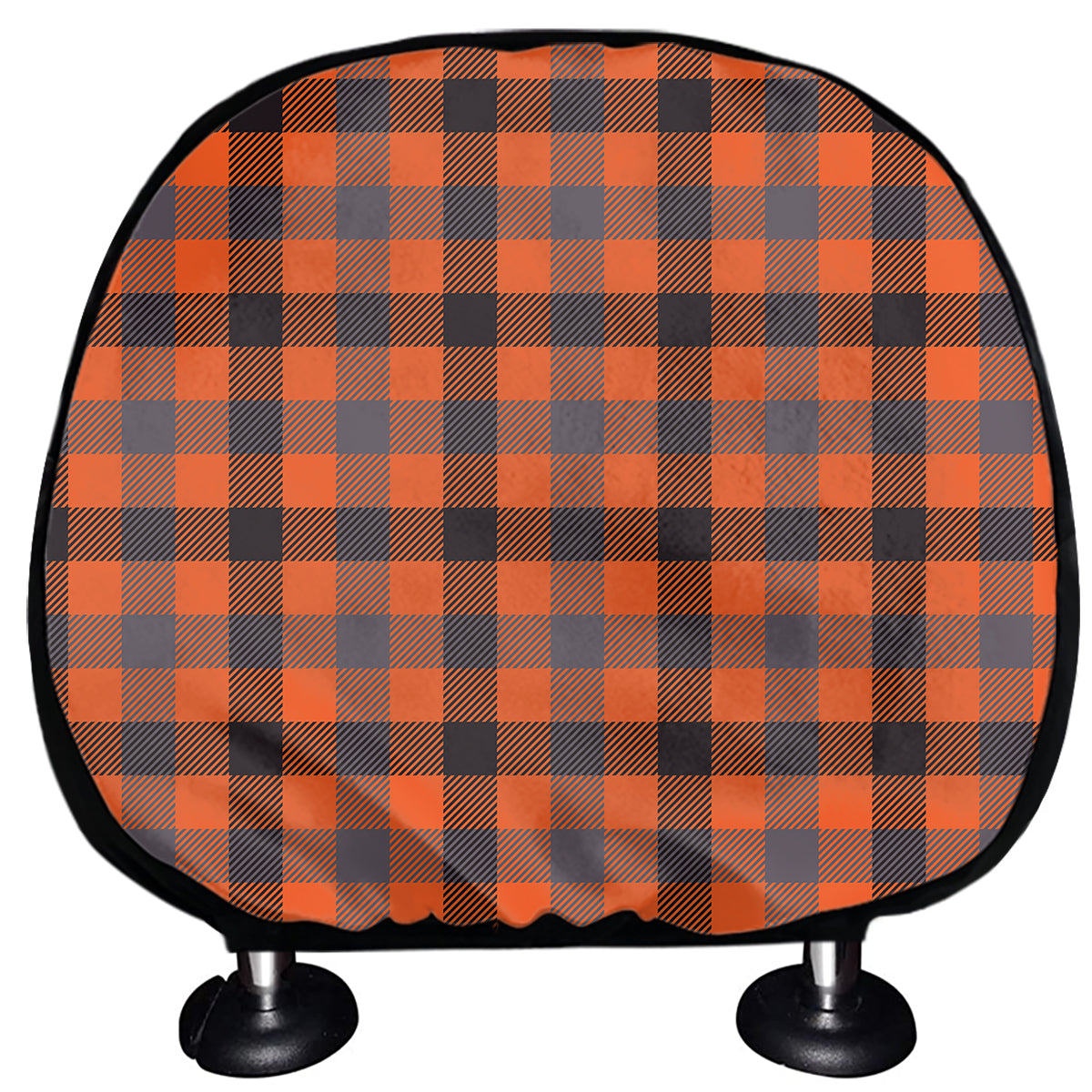 Orange Black And Grey Plaid Print Car Headrest Covers