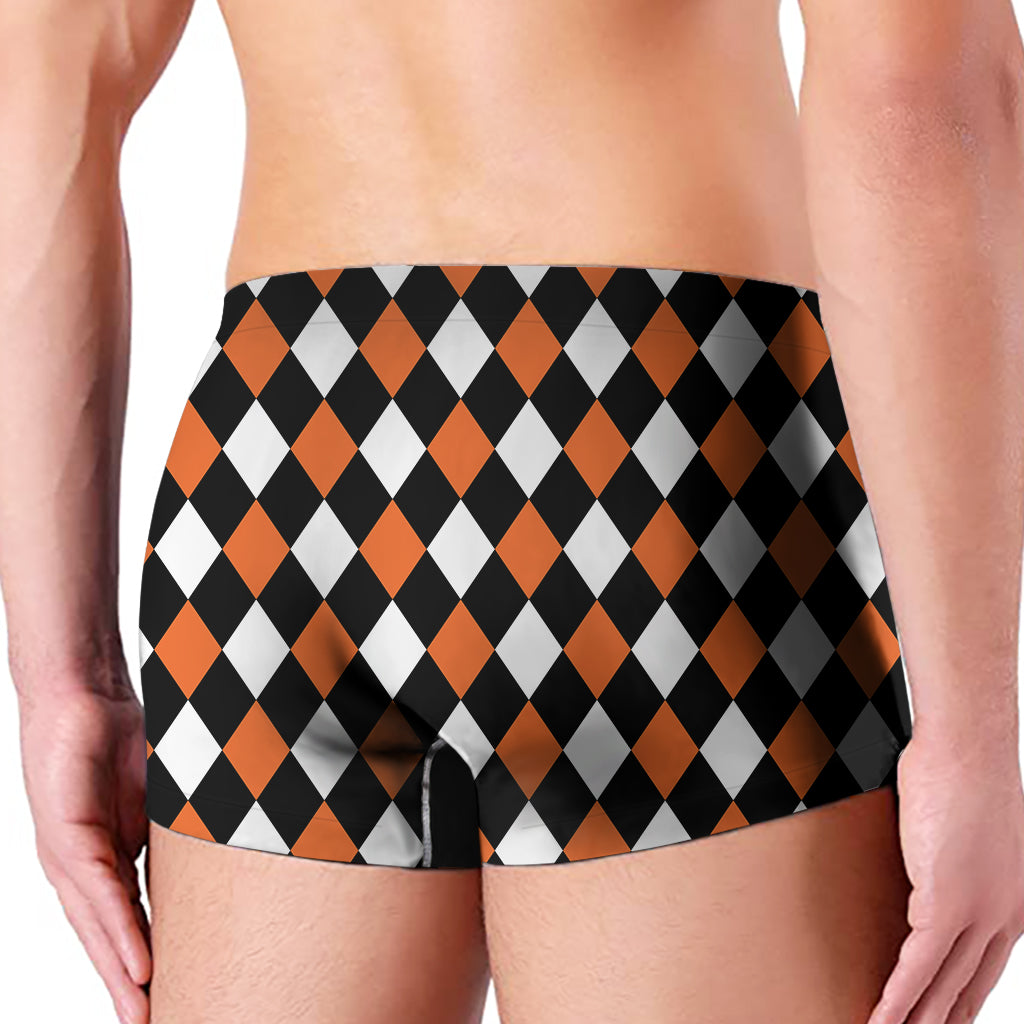 Orange Black And White Harlequin Print Men's Boxer Briefs
