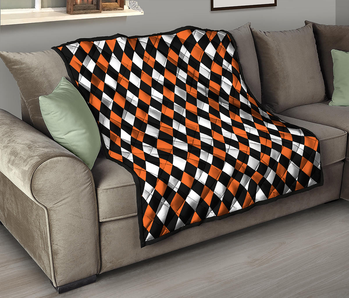 Orange Black And White Harlequin Print Quilt