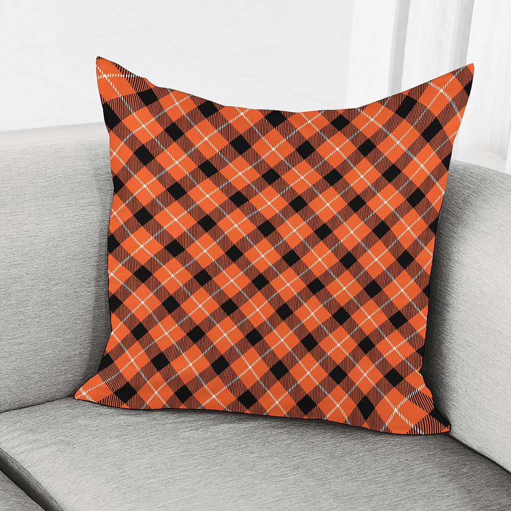 Orange Black And White Plaid Print Pillow Cover