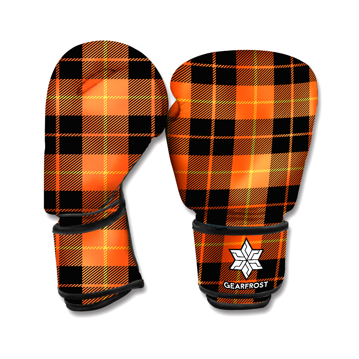Orange Black And Yellow Tartan Print Boxing Gloves