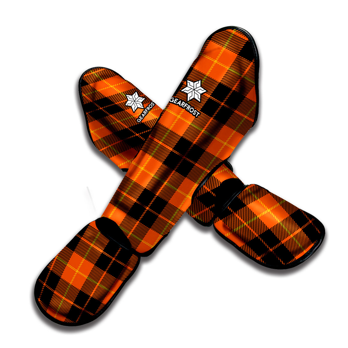Orange Black And Yellow Tartan Print Muay Thai Shin Guard
