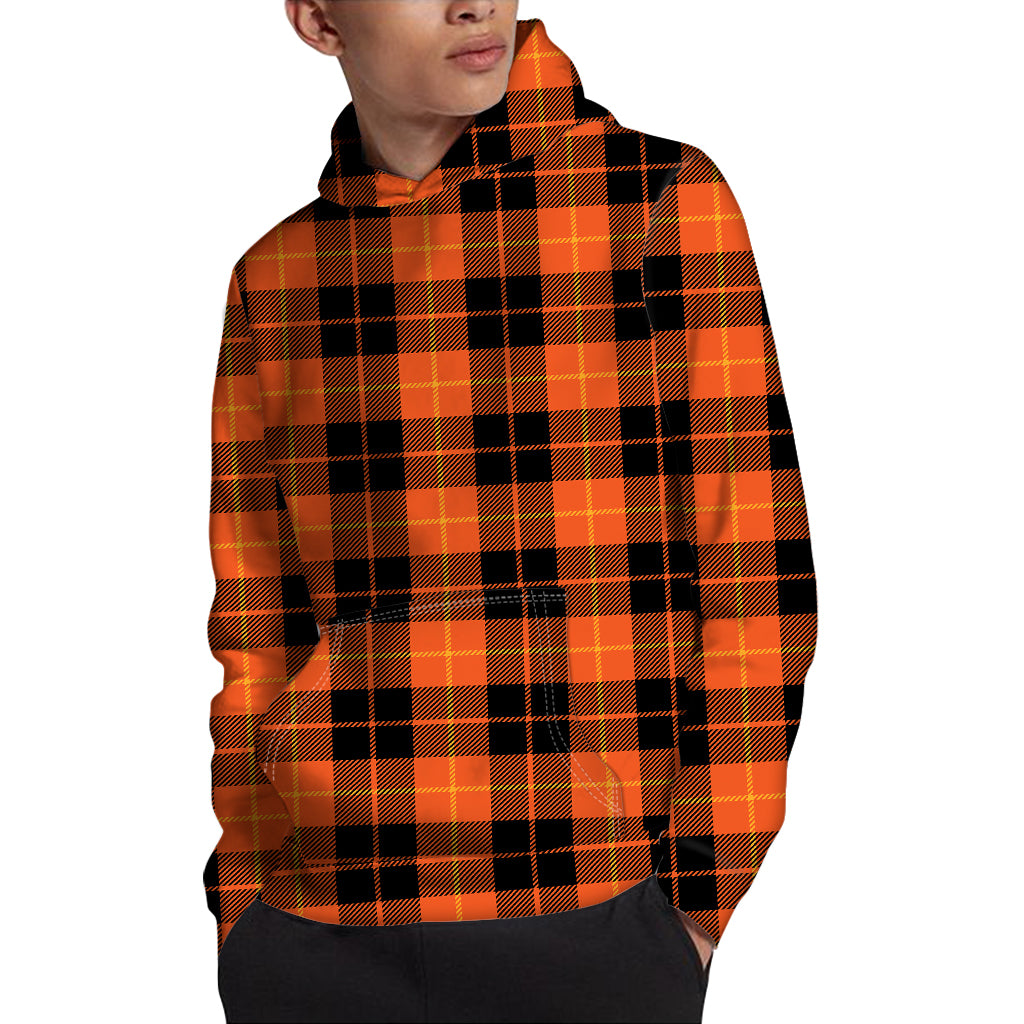 Orange Black And Yellow Tartan Print Pullover Hoodie
