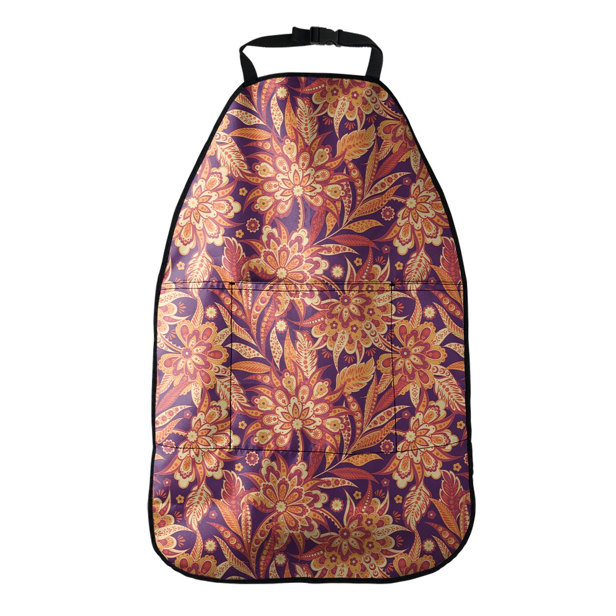 Orange Bohemian Floral Pattern Print Car Seat Organizers