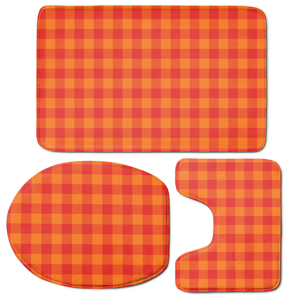 Orange Buffalo Check Pattern Print 3 Piece Bath Mat Set