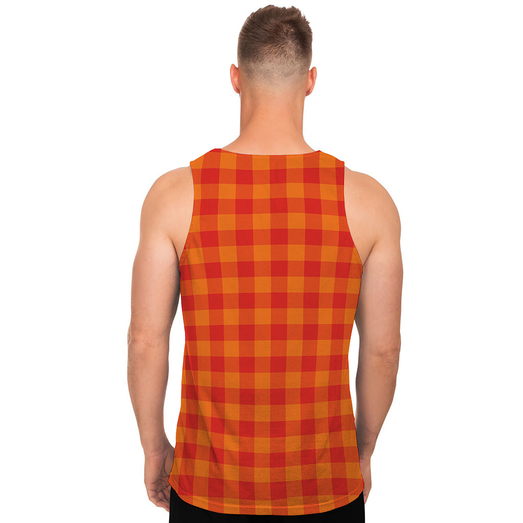 Orange Buffalo Check Pattern Print Men's Tank Top