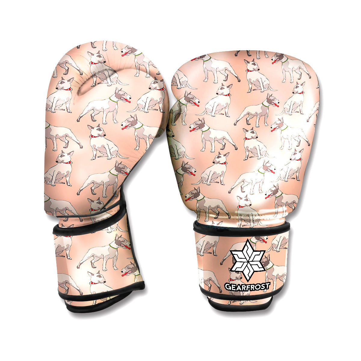 Orange Bull Terrier Pattern Print Boxing Gloves