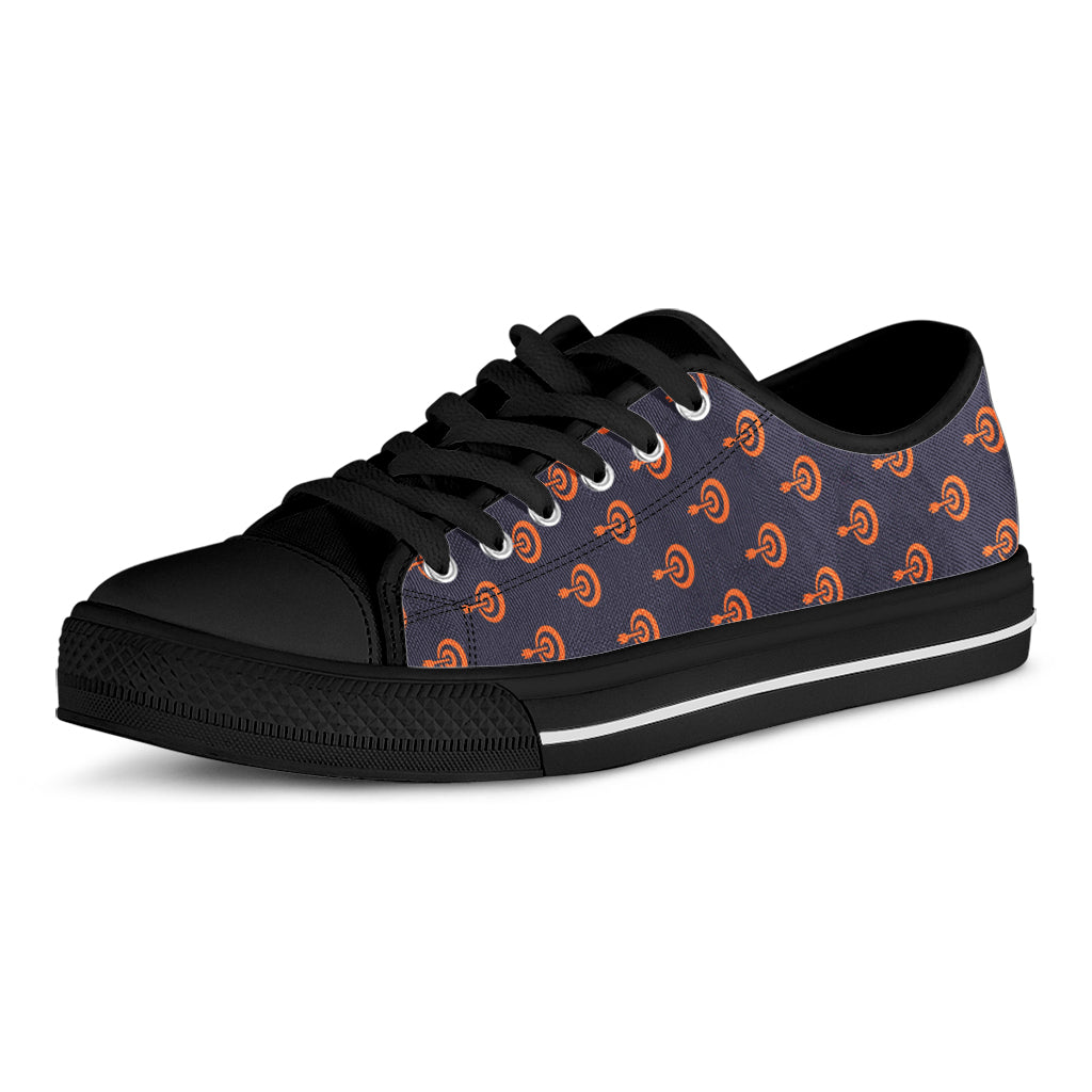 Orange Bullseye Target Pattern Print Black Low Top Shoes