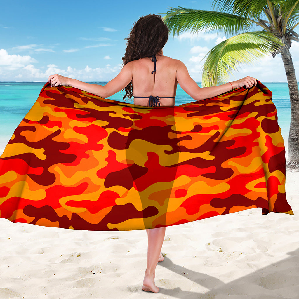 Orange Camouflage Print Beach Sarong Wrap