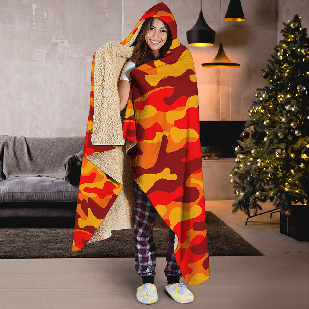 Orange Camouflage Print Hooded Blanket