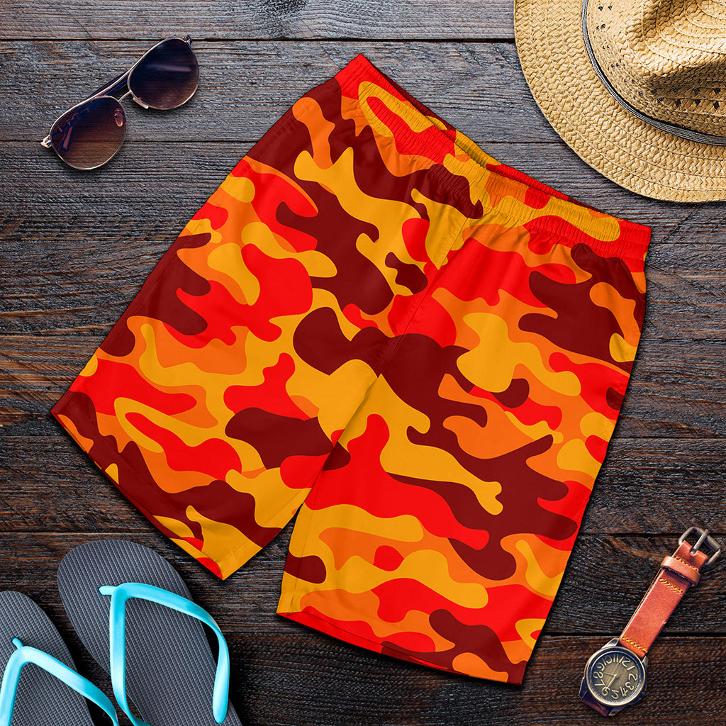 Orange Camouflage Print Men's Shorts