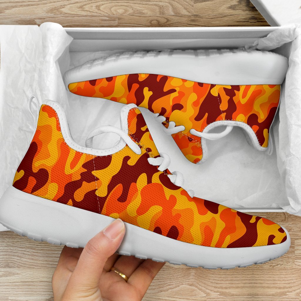 Orange Camouflage Print Mesh Knit Shoes GearFrost