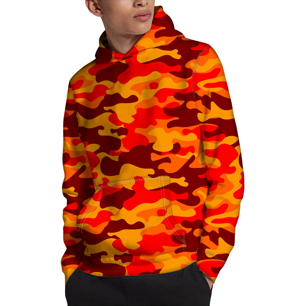 Orange Camouflage Print Pullover Hoodie