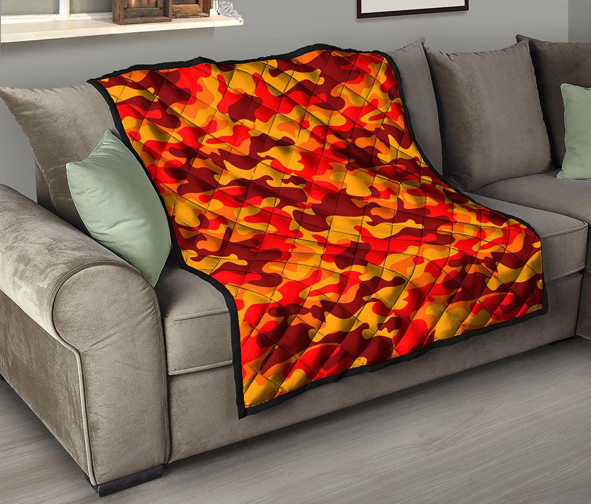 Orange Camouflage Print Quilt