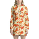 Orange Crab Pattern Print Hoodie Dress