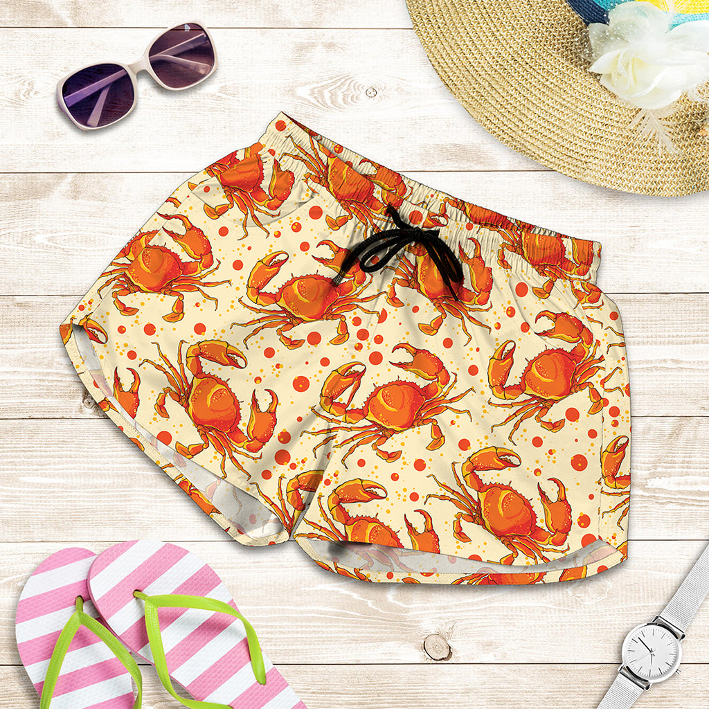Orange Crab Pattern Print Women's Shorts