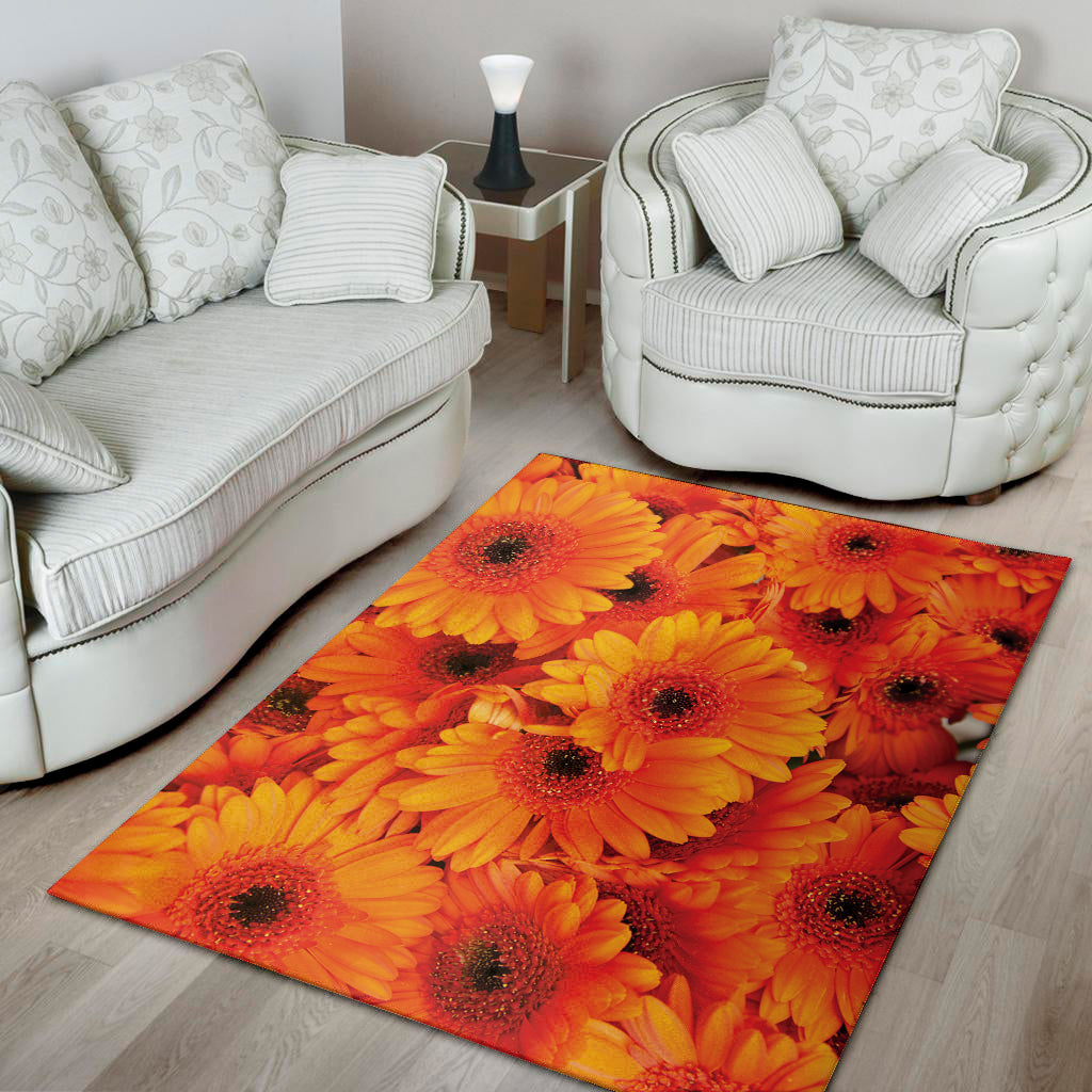 Orange Daisy Flower Print Area Rug