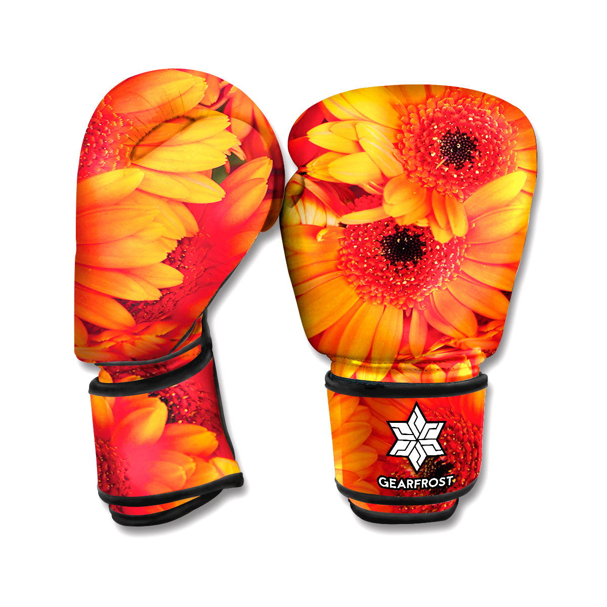 Orange Daisy Flower Print Boxing Gloves