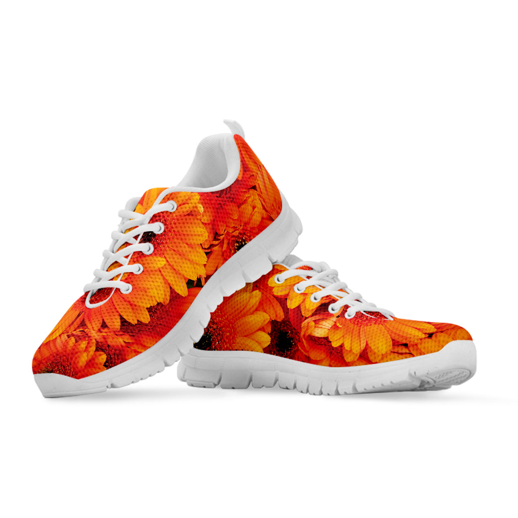 Orange Daisy Flower Print White Sneakers