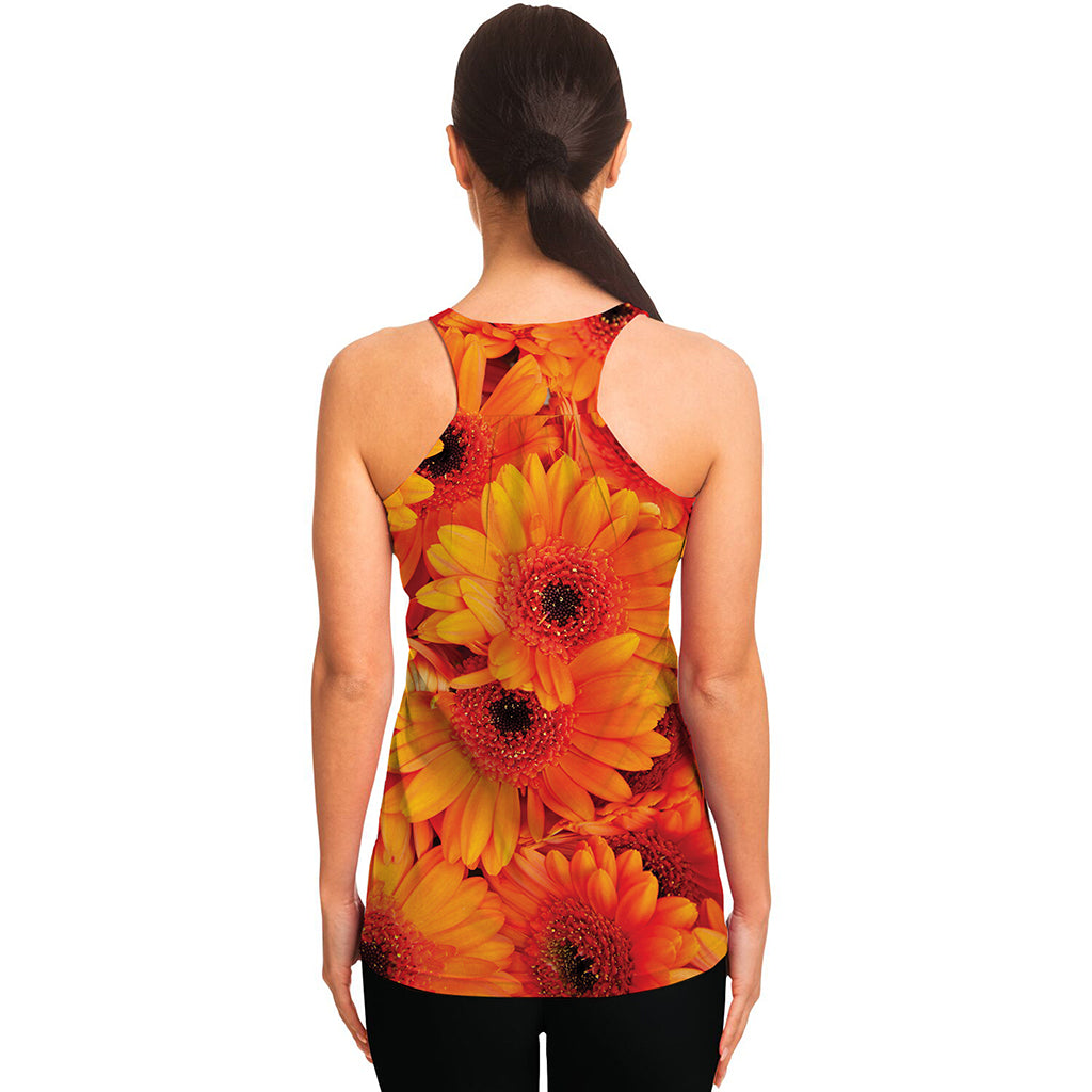Orange Daisy Flower Print Women's Racerback Tank Top