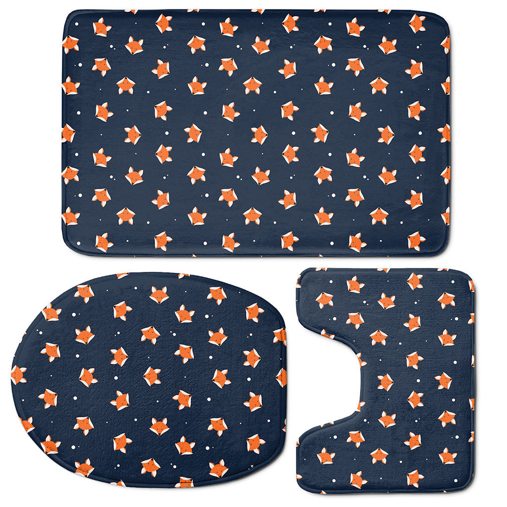 Orange Fox Pattern Print 3 Piece Bath Mat Set