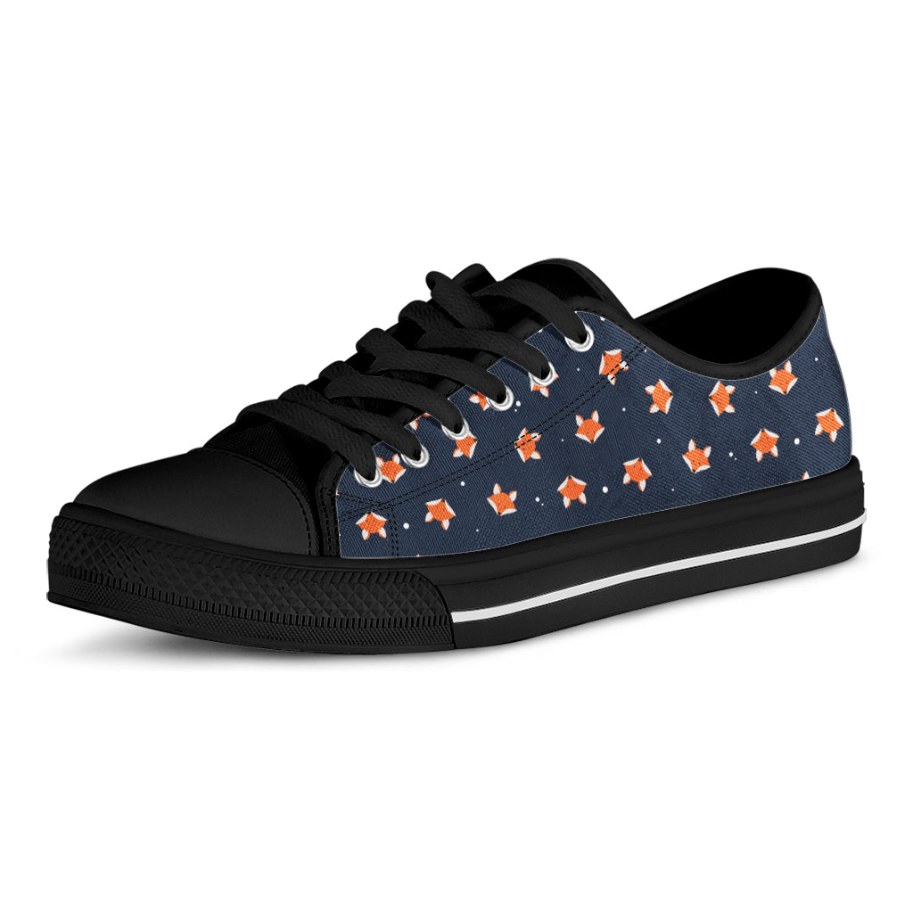 Orange Fox Pattern Print Black Low Top Shoes