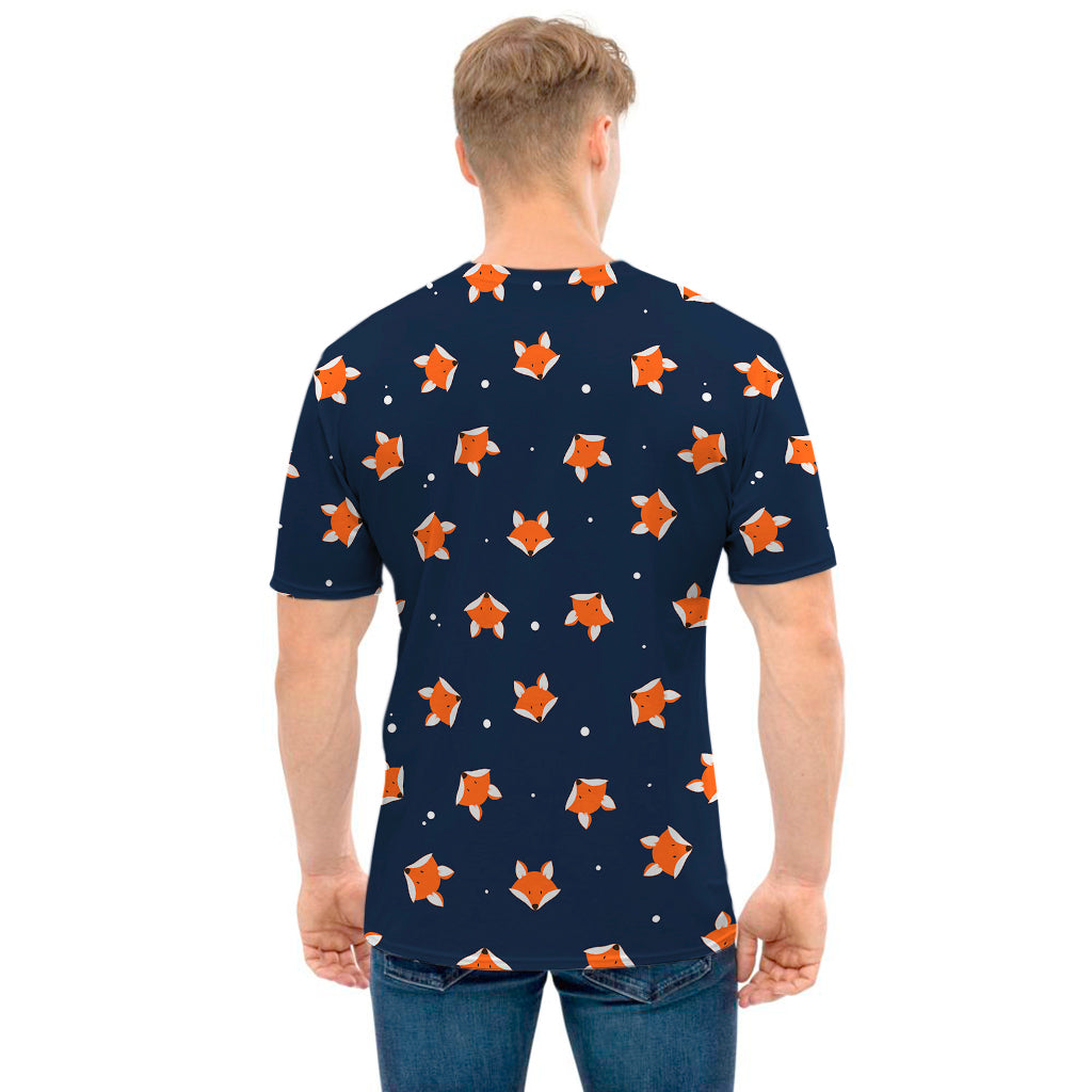 Orange Fox Pattern Print Men's T-Shirt