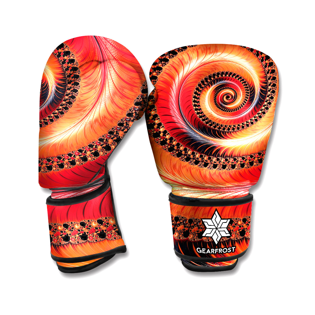Orange Fractal Print Boxing Gloves