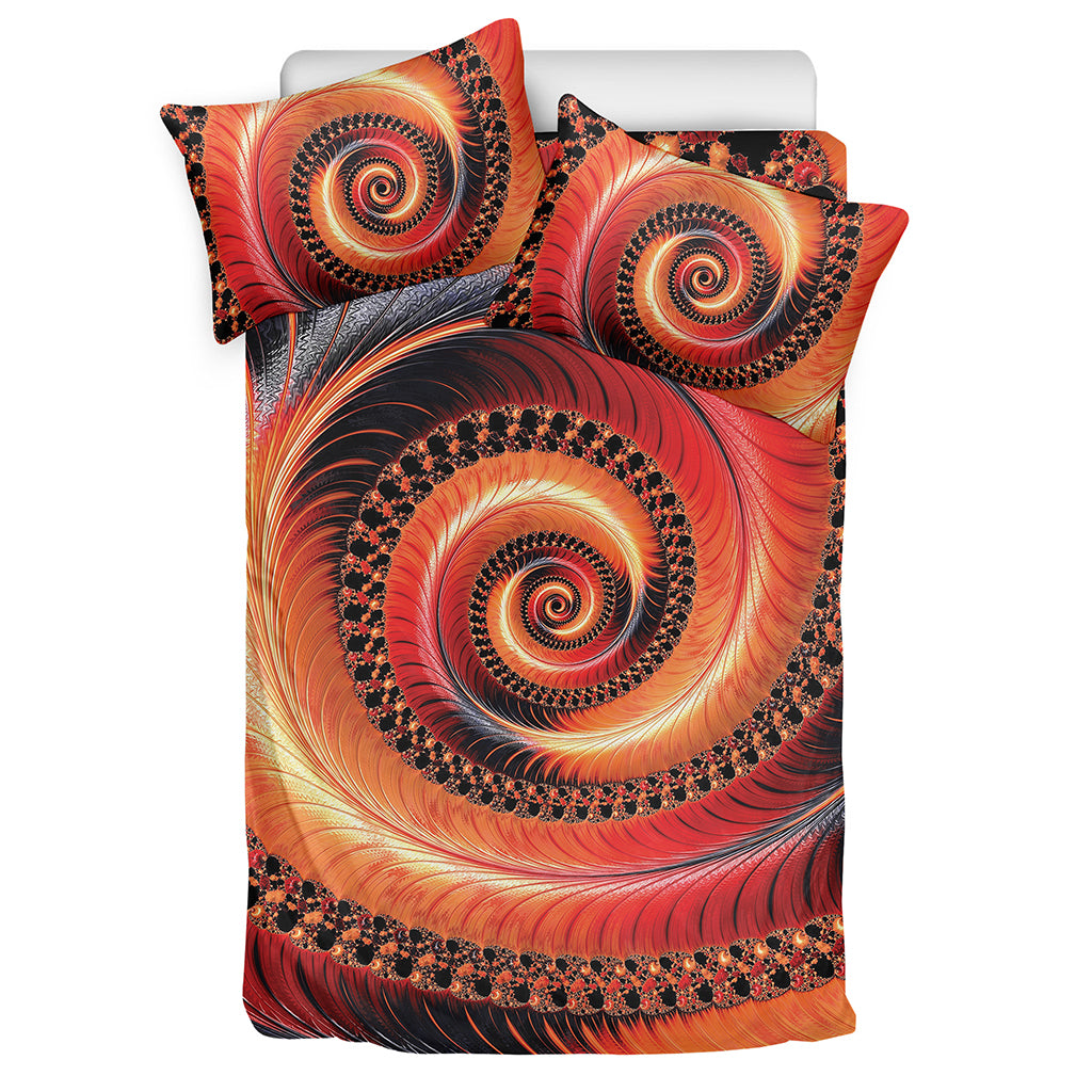 Orange Fractal Print Duvet Cover Bedding Set