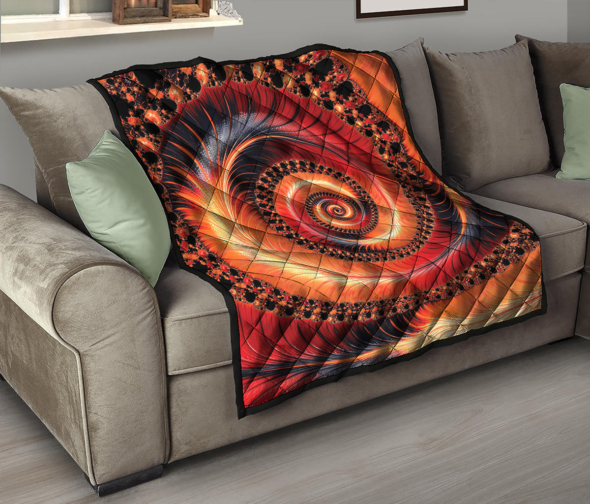 Orange Fractal Print Quilt