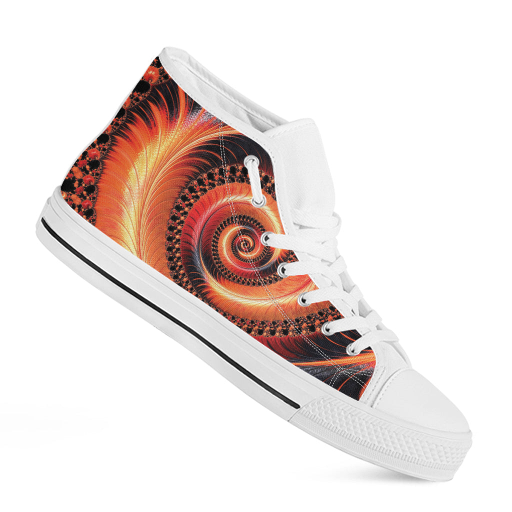Orange Fractal Print White High Top Shoes