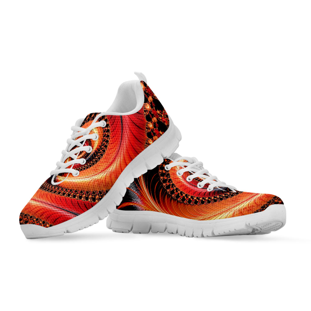 Orange Fractal Print White Sneakers