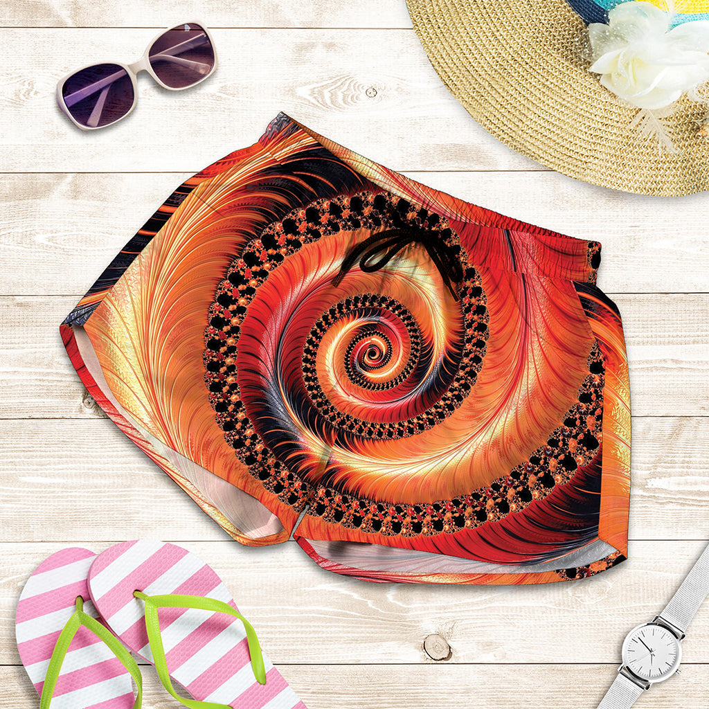 Orange Fractal Print Women's Shorts