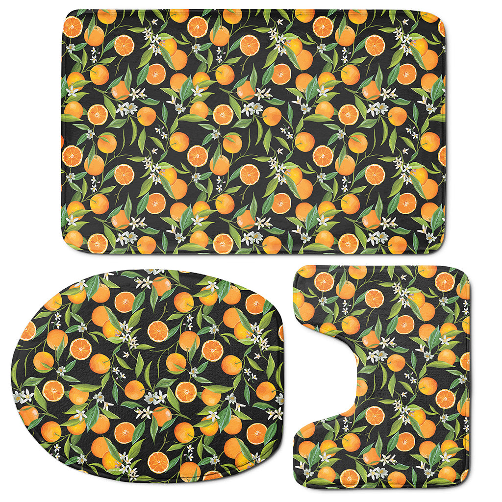 Orange Fruit Pattern Print 3 Piece Bath Mat Set