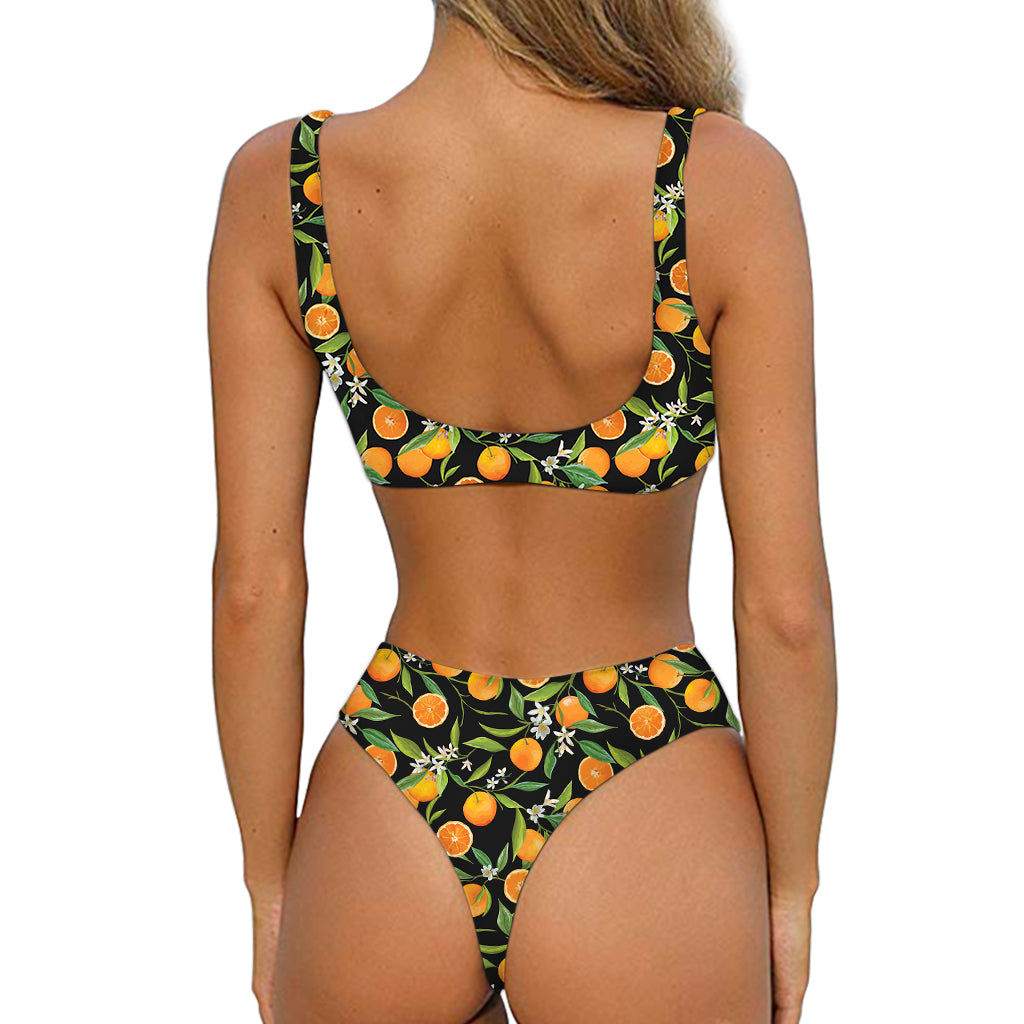 Orange Fruit Pattern Print Front Bow Tie Bikini