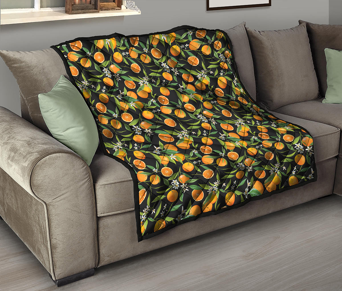 Orange Fruit Pattern Print Quilt