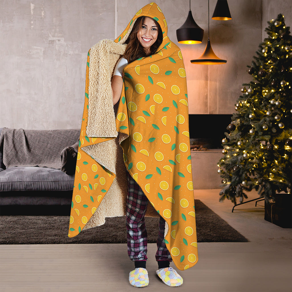 Orange Fruit Slices Pattern Print Hooded Blanket