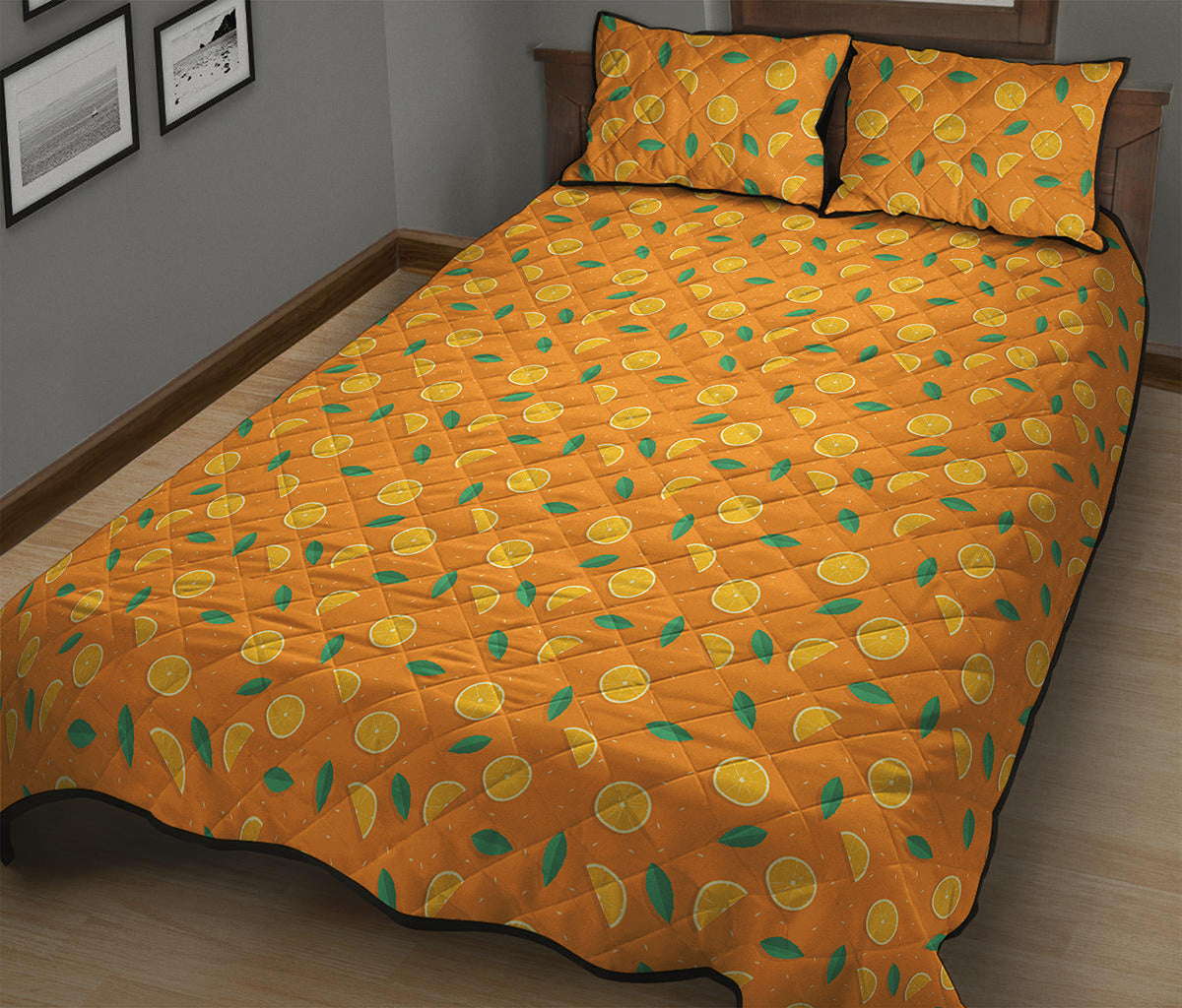 Orange Fruit Slices Pattern Print Quilt Bed Set